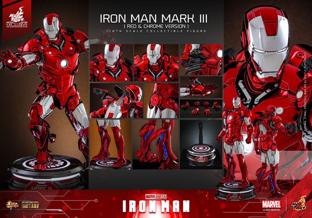 HOT TOYS Iron Man Figura Movie Masterpiece Diecast 1/6 Iron Man Mark III (Red & Chrome Version) Hot Toys Exclusive 32 cm