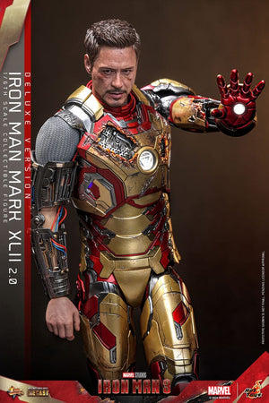 HOT TOYS Iron Man 3 Figura Movie Masterpiece Diecast 1/6 Iron Man Mark XLII (2.0) Deluxe 32 cm