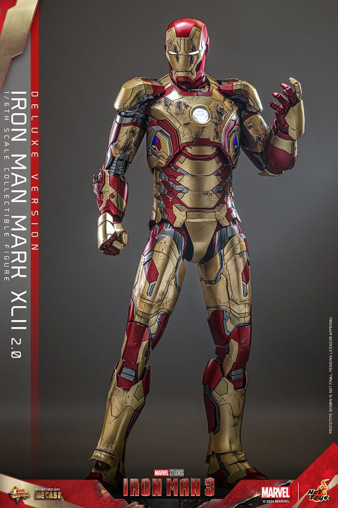 HOT TOYS Iron Man 3 Figura Movie Masterpiece Diecast 1/6 Iron Man Mark XLII (2.0) Deluxe 32 cm