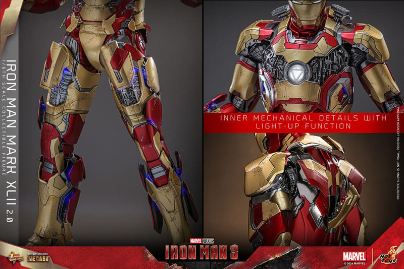 HOT TOYS Iron Man 3 Figura Movie Masterpiece Diecast 1/6 Iron Man Mark XLII (2.0) 32 cm