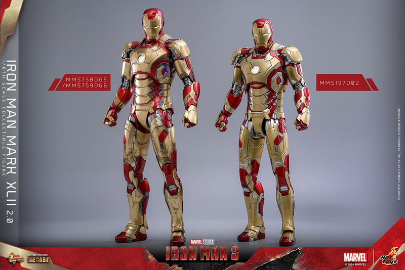 HOT TOYS Iron Man 3 Figura Movie Masterpiece Diecast 1/6 Iron Man Mark XLII (2.0) 32 cm