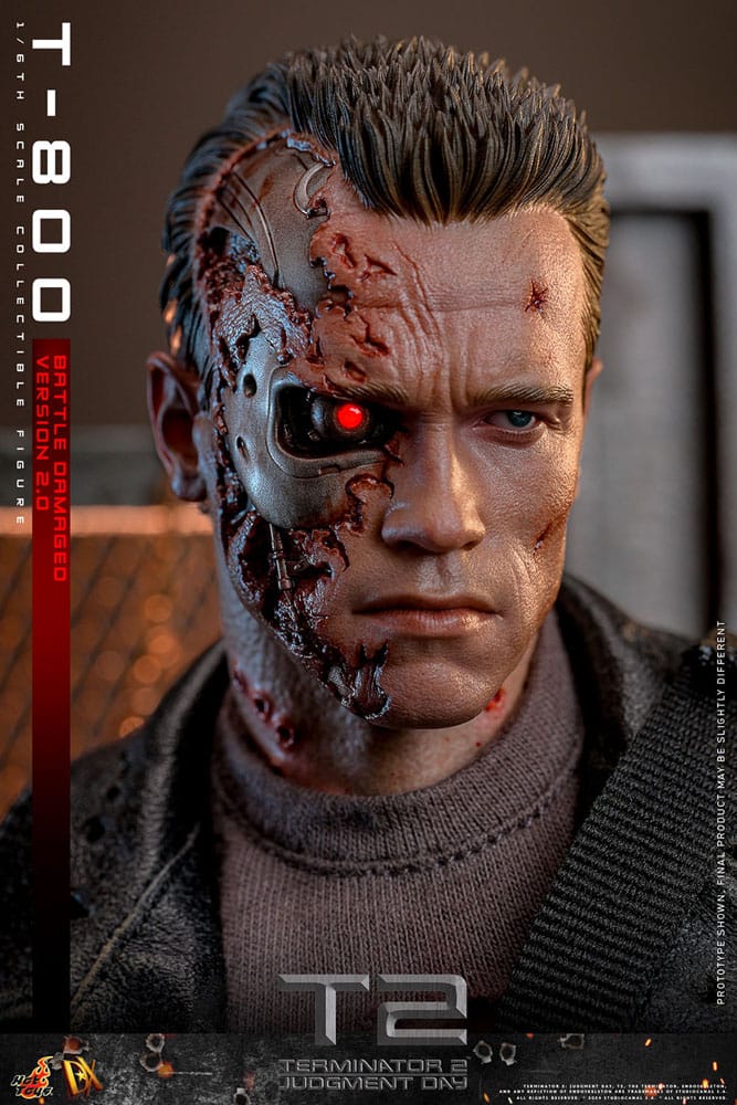 HOT TOYS Terminator 2 Figura 1/6 Movie Masterpiece T-800 Battle Damaged Version 2.0 32 cm