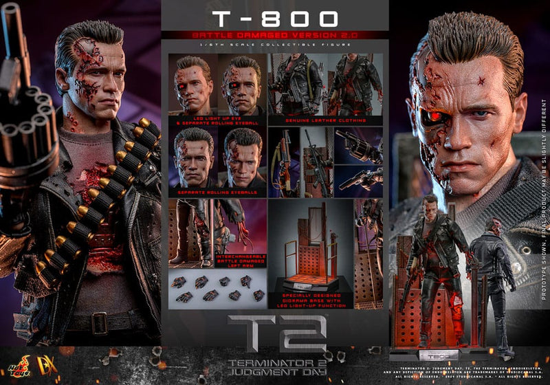 HOT TOYS Terminator 2 Figura 1/6 Movie Masterpiece T-800 Battle Damaged Version 2.0 32 cm