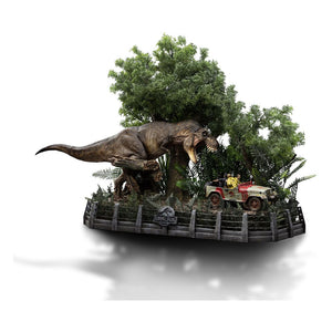 IRON STUDIOS Parque Jurásico Estatua 1/20 Demi Art Scale T-Rex attacks Donald Gennaro 30 cm