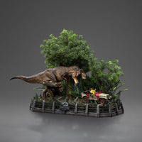 IRON STUDIOS Parque Jurásico Estatua 1/20 Demi Art Scale T-Rex attacks Donald Gennaro 30 cm