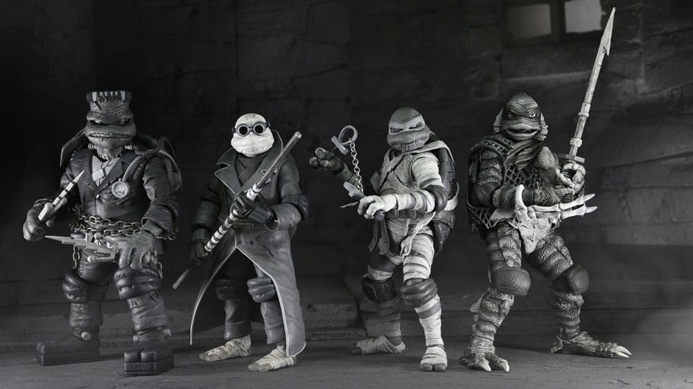 NECA Universal Monsters x Teenage Mutant Ninja Turtles pack de 4 Figuras Turtles Black & White 18 cm