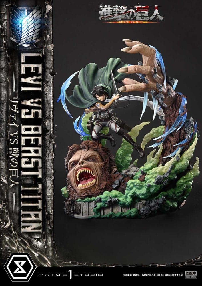 PRIME 1 STUDIO Attack on Titan Estatua Ultimate Premium Masterline Series 1/4 Levi Versus Beast Titan Bonus Version 73 cm