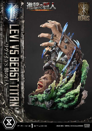 PRIME 1 STUDIO Attack on Titan Estatua Ultimate Premium Masterline Series 1/4 Levi Versus Beast Titan Bonus Version 73 cm