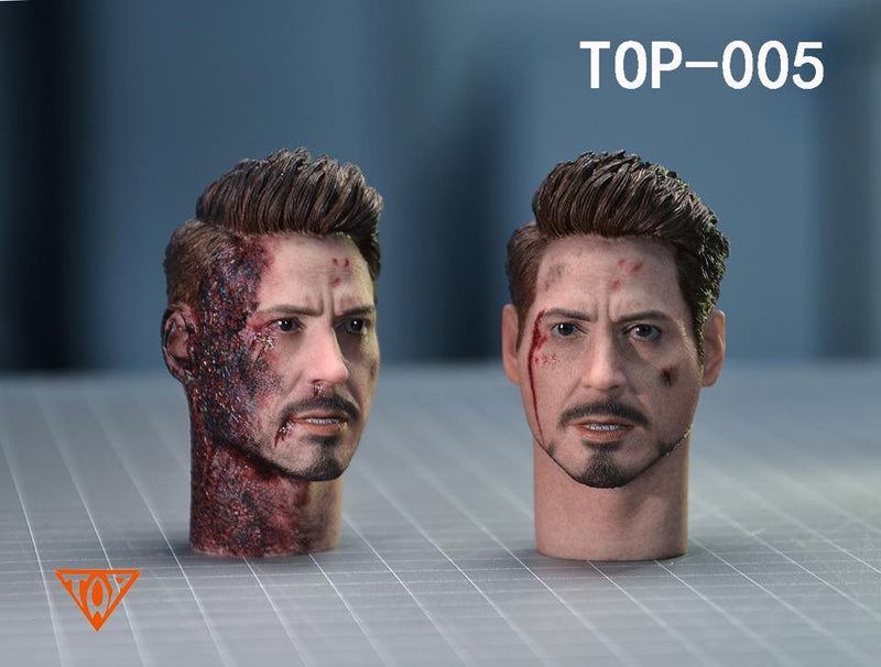 Top 1/6 Tony Stark Cabeza Esculpida Set de 2 piezas