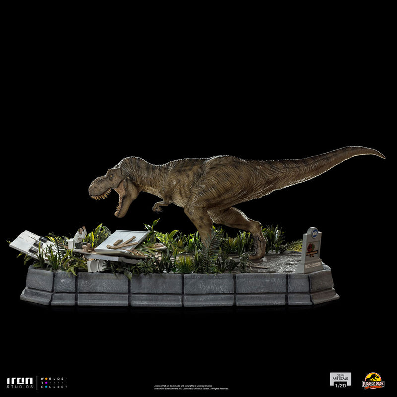 Iron Studios Parque Jurásico Estatua 1/20 Demi Art Scale T-Rex attacks Donald Gennaro 30 cm